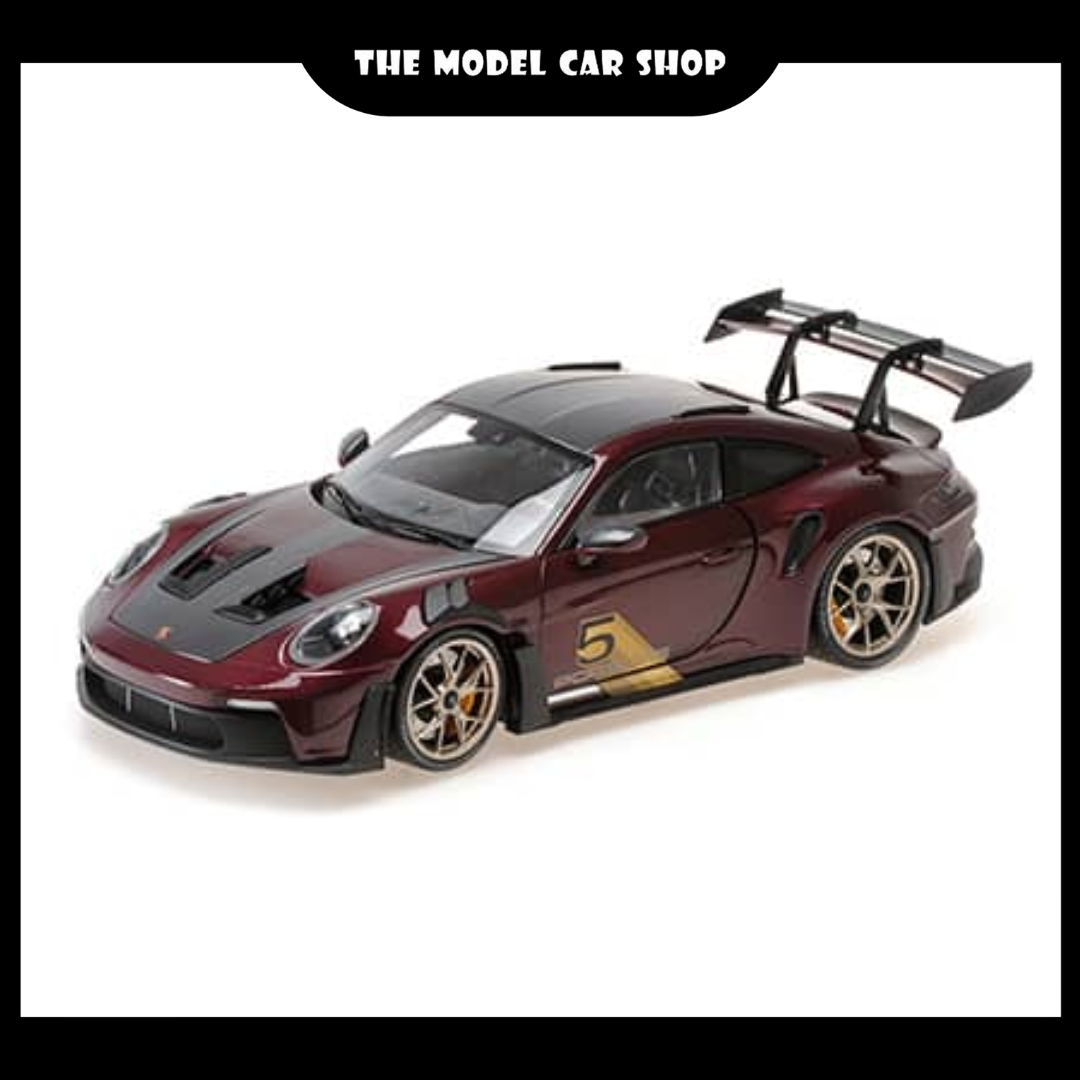 Mini champs Porsche 992 GT3RS Maroon with Gold Wheels Weisssach Package The Model Car Shop