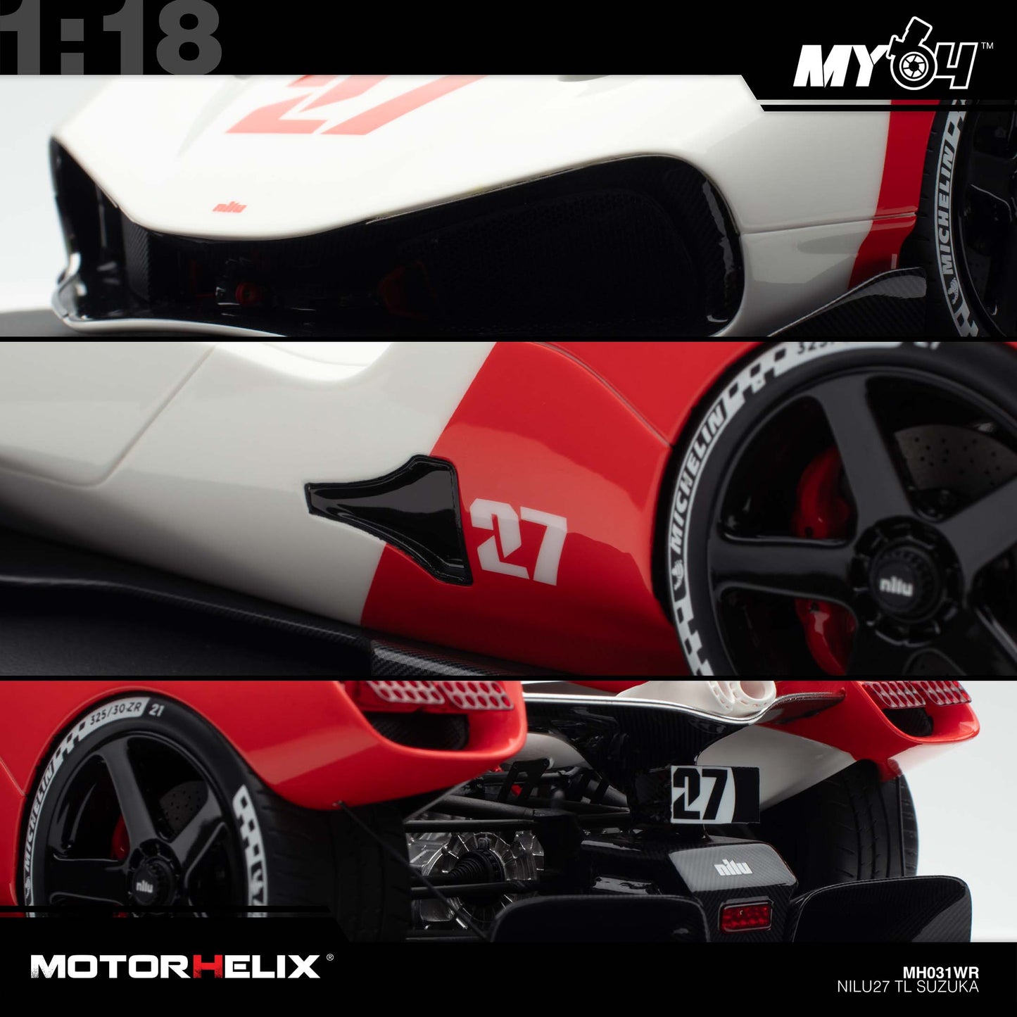 [Motorhelix] 1:18 Nilu TL Suzuka - White/Red #27