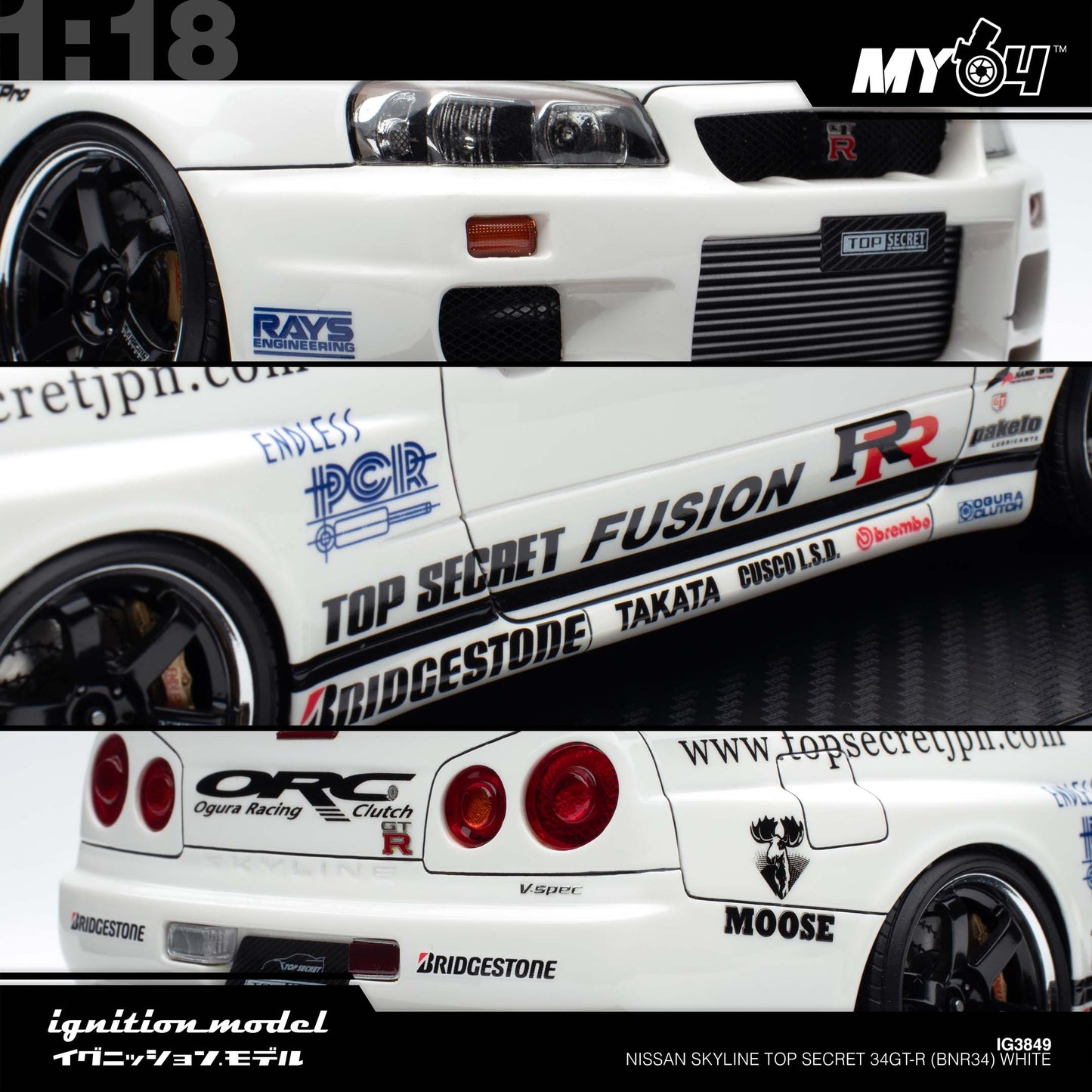 [Ignition Model] 1:18 Nissan Skyline Top Secret 34GT-R (BNR34) - White