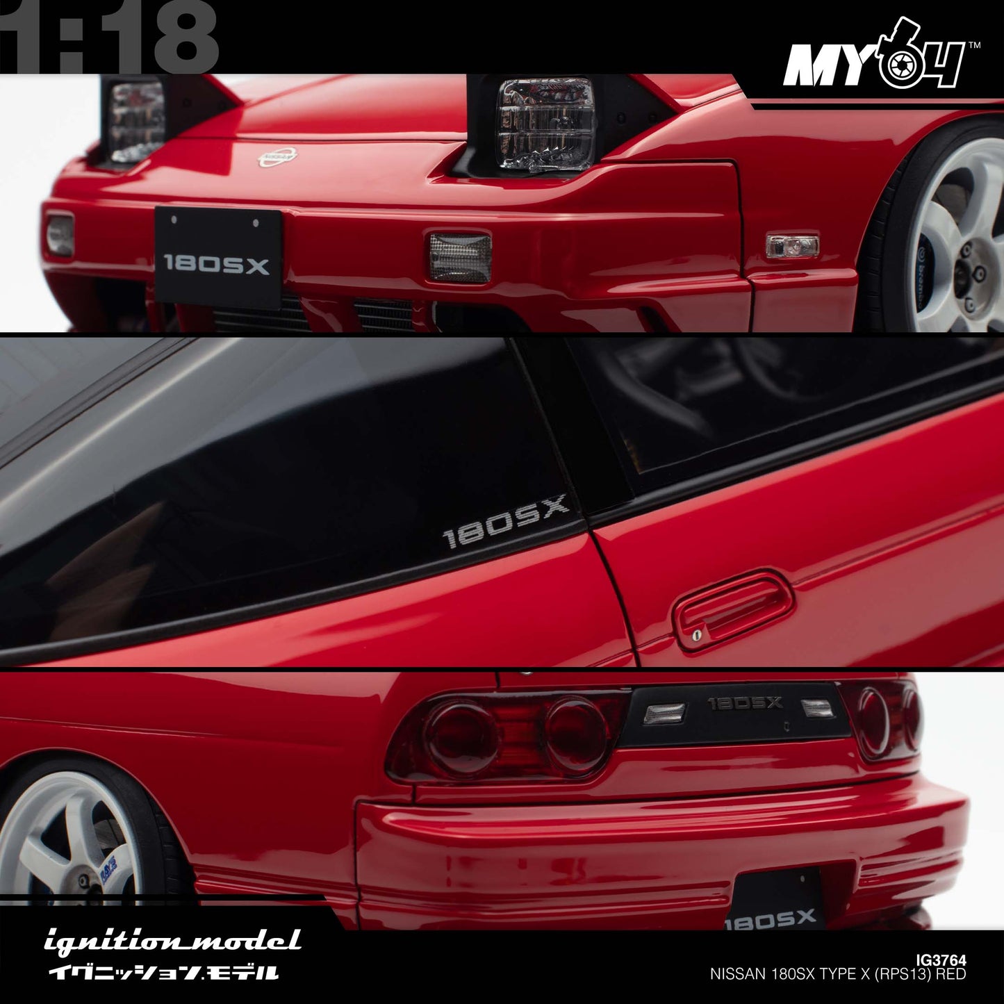 [Ignition Model] 1:18 Nissan 180SX Type X (RPS13) - Red