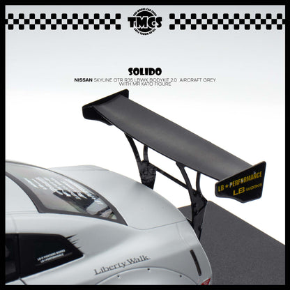[Solido] 1:18 Nissan Skyline GTR R35 LBWK Bodykit 2.0  Aircraft Grey with Mr Kato Figure