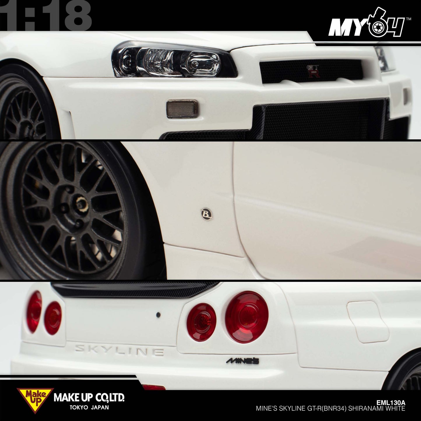 [Make Up] 1:18 Edilion BUILT BY LEGENDS Mine's Skyline GT-R(BNR34) - SHIRANAMI White (Pearl White)