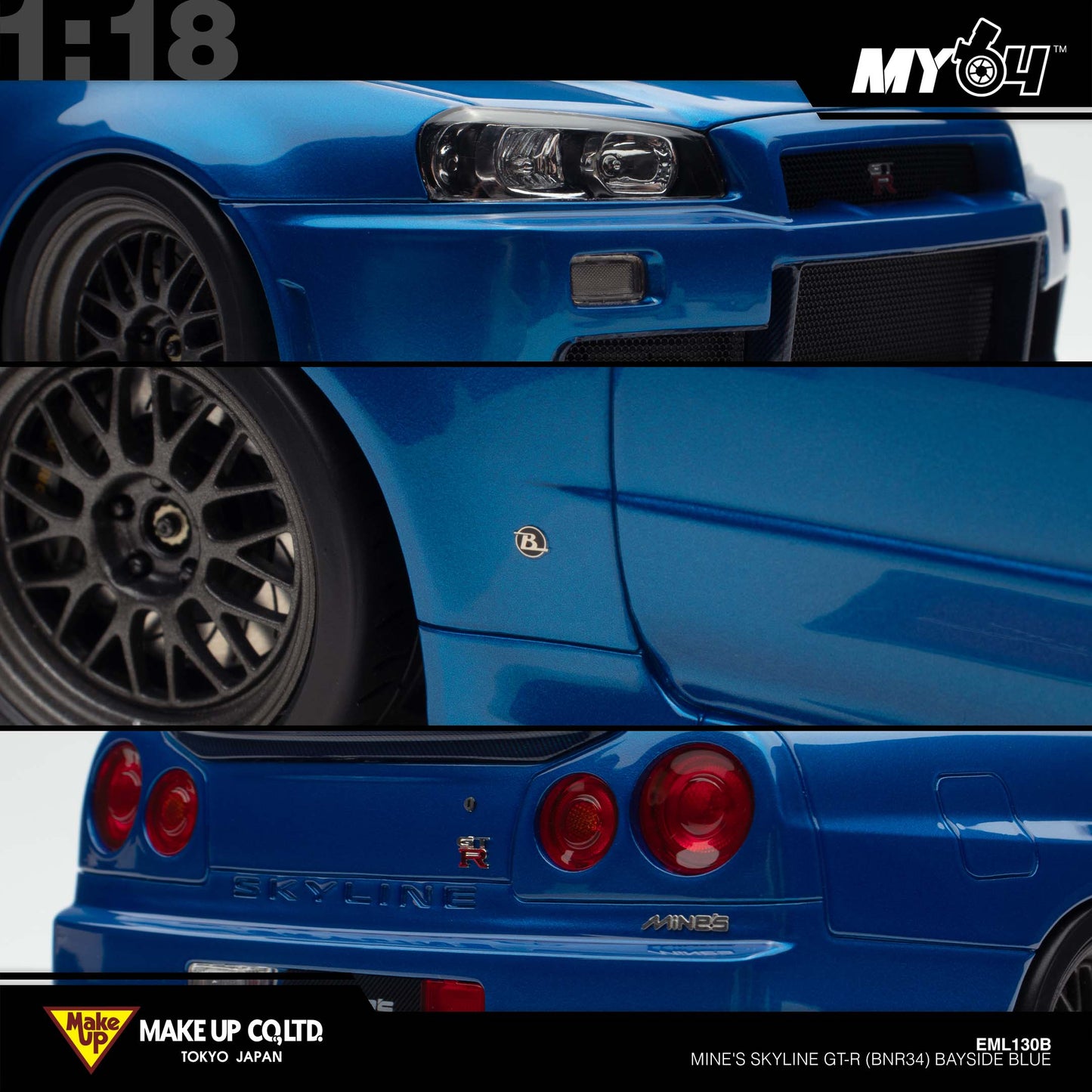 [Make Up] 1:18 Edilion BUILT BY LEGENDS Mine's Skyline GT-R(BNR34) - Bayside Blue