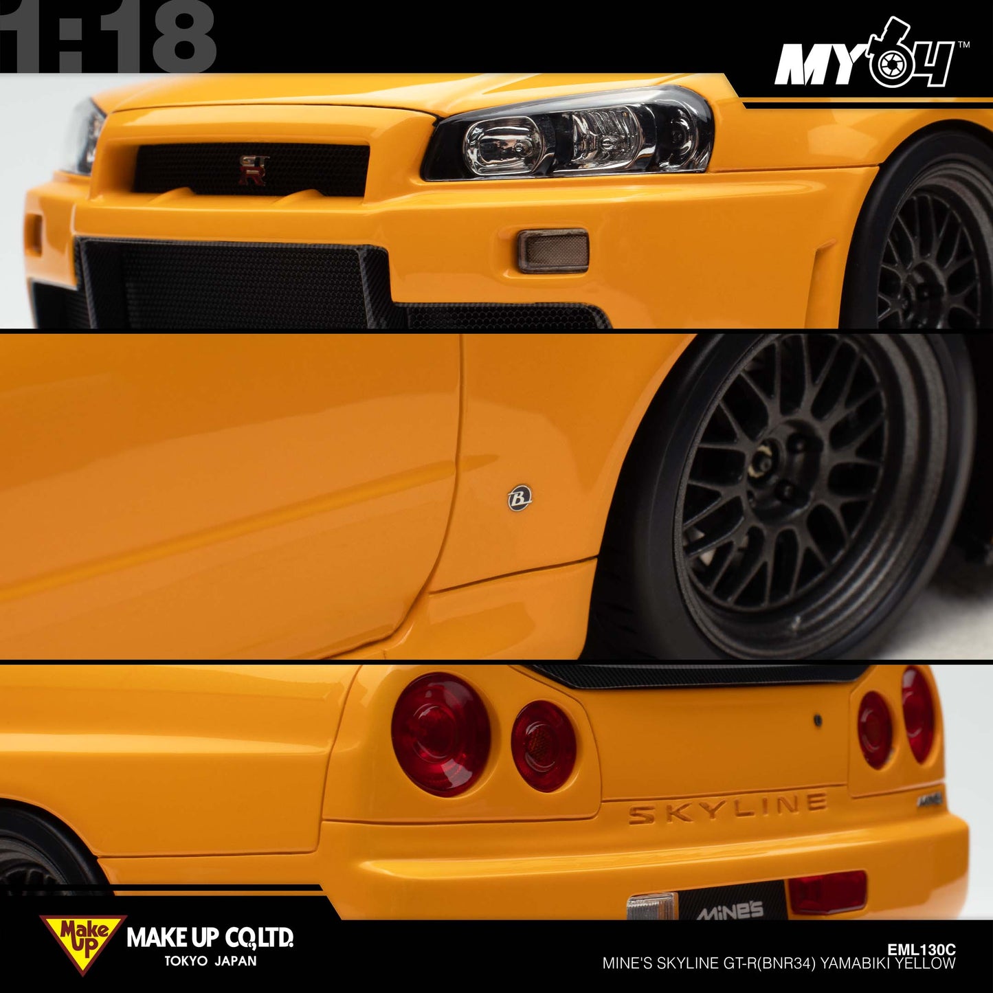 [Make Up] 1:18 Edilion BUILT BY LEGENDS Mine's Skyline GT-R(BNR34) - YAMABIKI Yellow (Pearl Yellow)