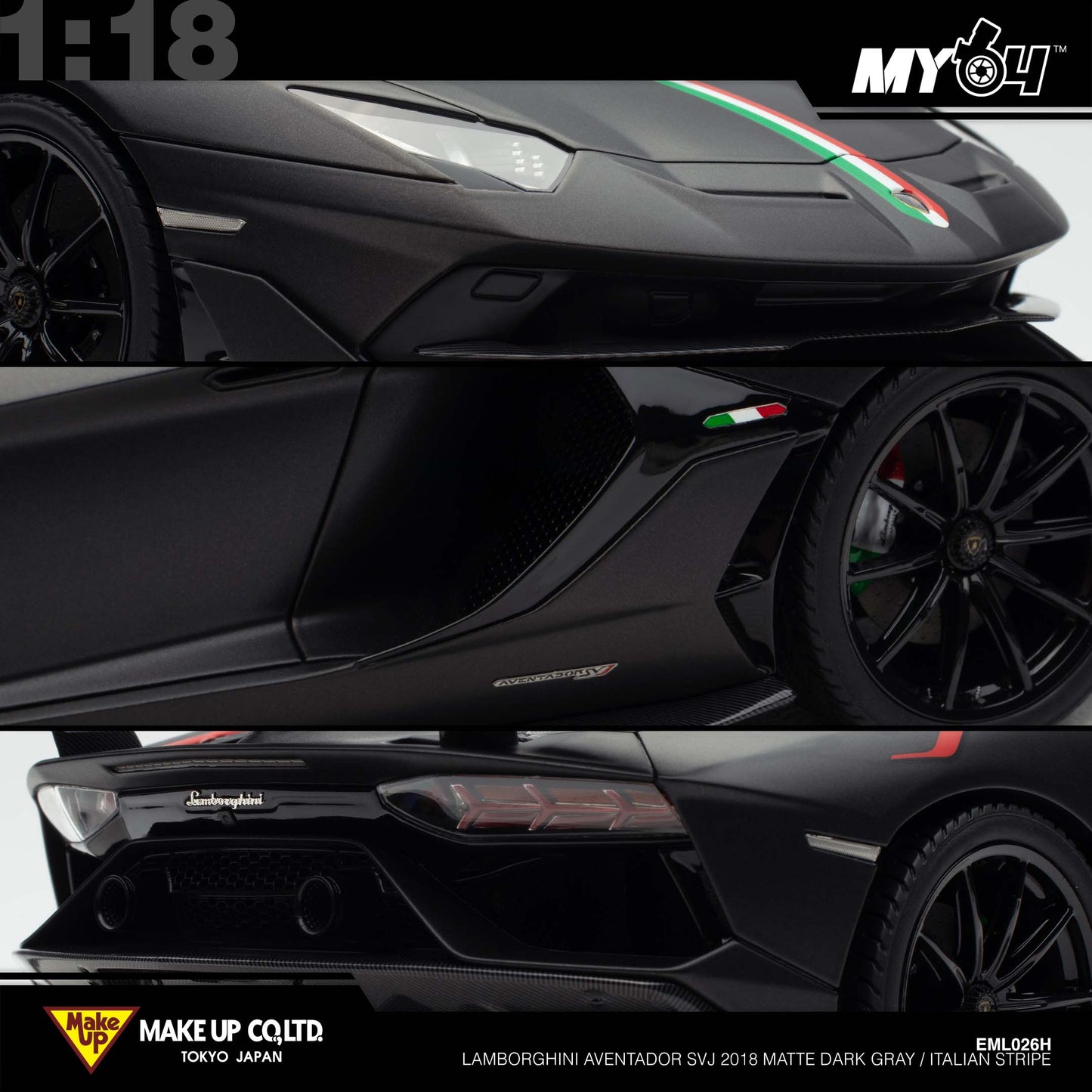 [Make Up] 1:18 Edilion Lamborghini Aventador SVJ 2018 (Nireo Wheel) - Matte Dark Gray / Italian Stripe (Carbon Package)