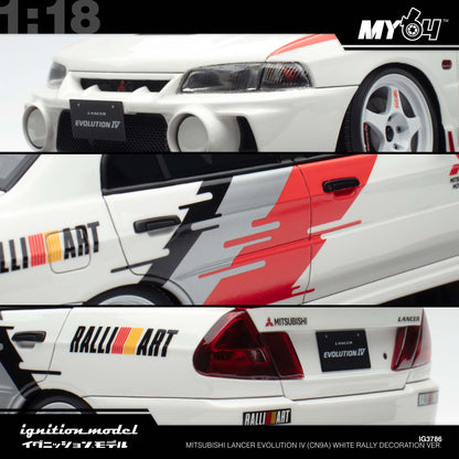 [Ignition Model] 1:18 Mitsubishi Lancer Evolution IV (CN9A) - White Rally Decoration Ver.