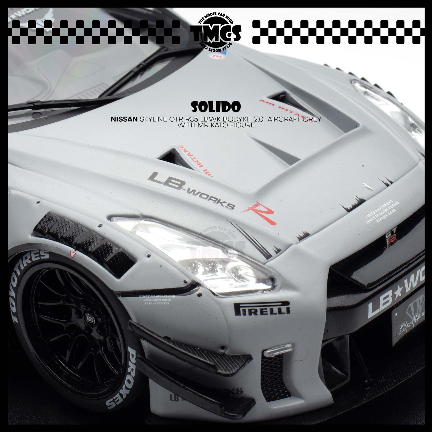 [Solido] 1:18 Nissan Skyline GTR R35 LBWK Bodykit 2.0  Aircraft Grey with Mr Kato Figure