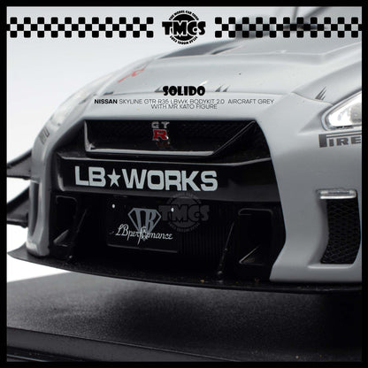 [Solido] 1:18 Nissan Skyline GTR R35 LBWK Bodykit 2.0  Aircraft Grey with Mr Kato Figure