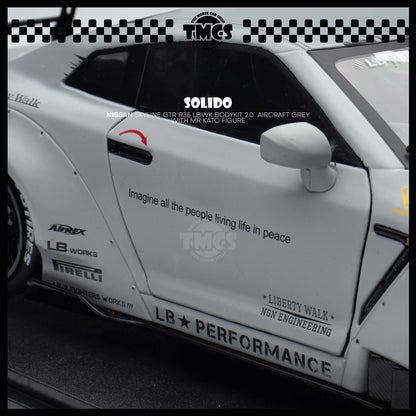 [Solido] 1:18 Nissan Skyline GTR R35 LBWK Bodykit 2.0  Aircraft Grey with Mr Kato Figure