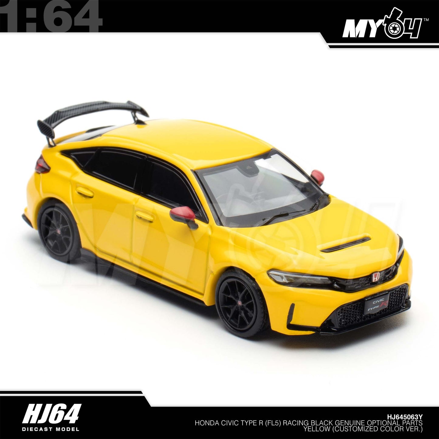 [Hobby Japan] 1:64 Honda Civic Type R FL5 Racing Black Package / Genuine Optional Parts - Yellow (Customized Colour)