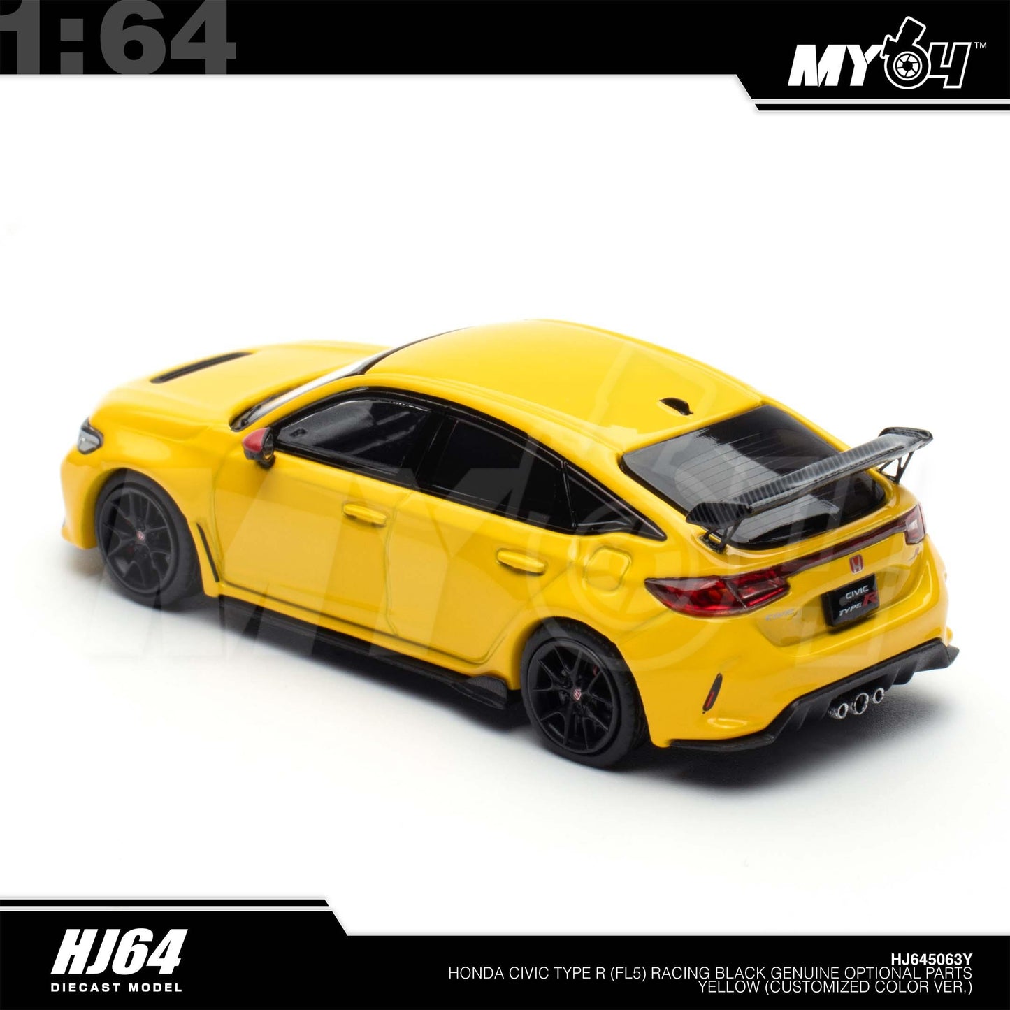 [Hobby Japan] 1:64 Honda Civic Type R FL5 Racing Black Package / Genuine Optional Parts - Yellow (Customized Colour)
