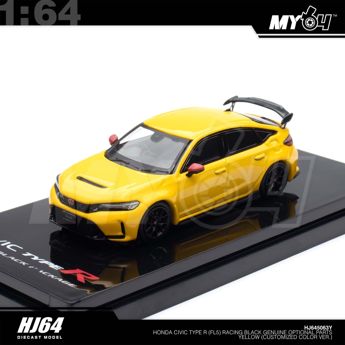 [Hobby Japan] 1:64 Honda Civic Type R FL5 Racing Black Package / Genuine Optional Parts - Yellow (Customized Colour)