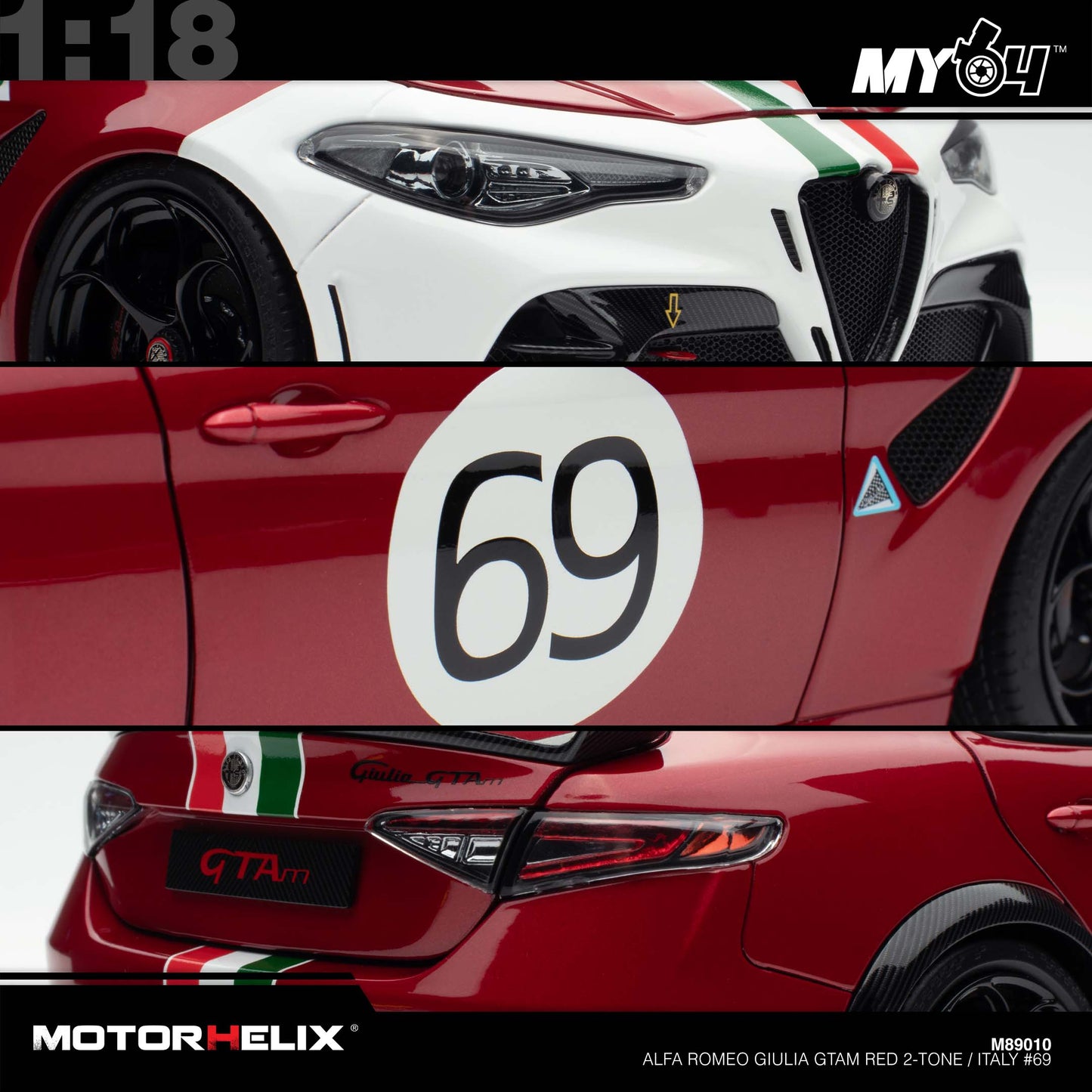 [Motorhelix] 1:18 Alfa Romeo Giulia GTAm - Red 2-Tone / Italy #69