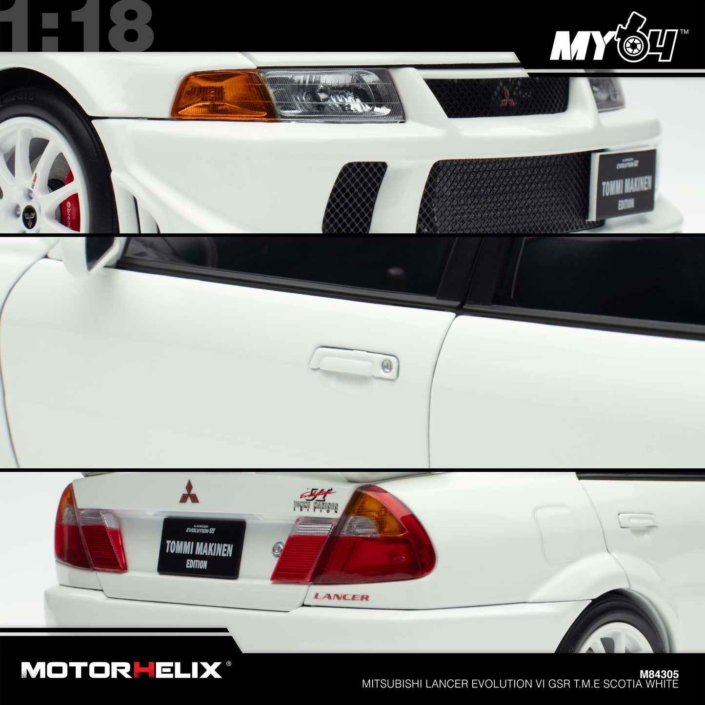 [Motorhelix] 1:18 Mitsubishi Lancer Evolution VI GSR T.M.E - Scotia White