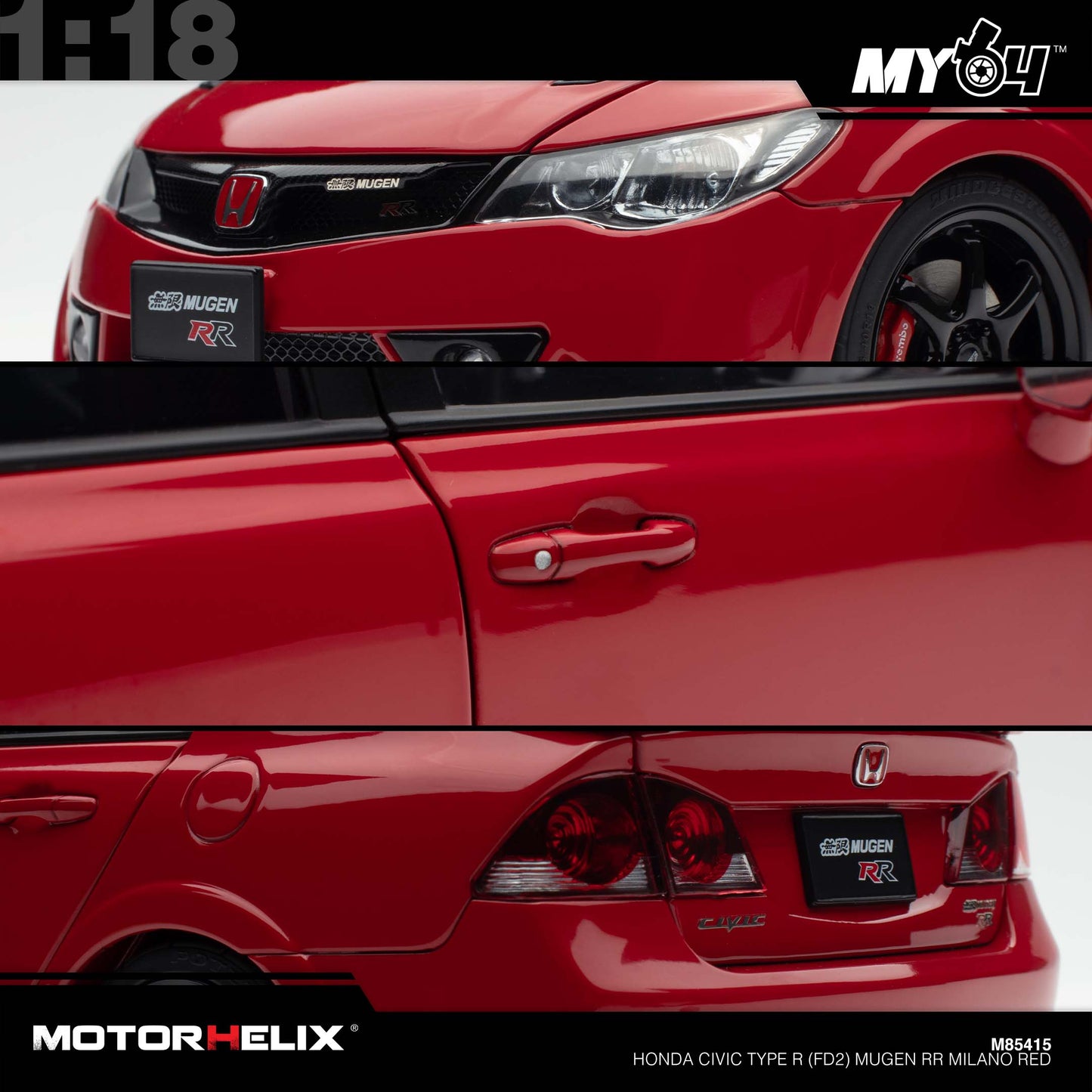 [Motorhelix] 1:18 Honda Civic Type R (FD2) Mugen RR - Milano Red