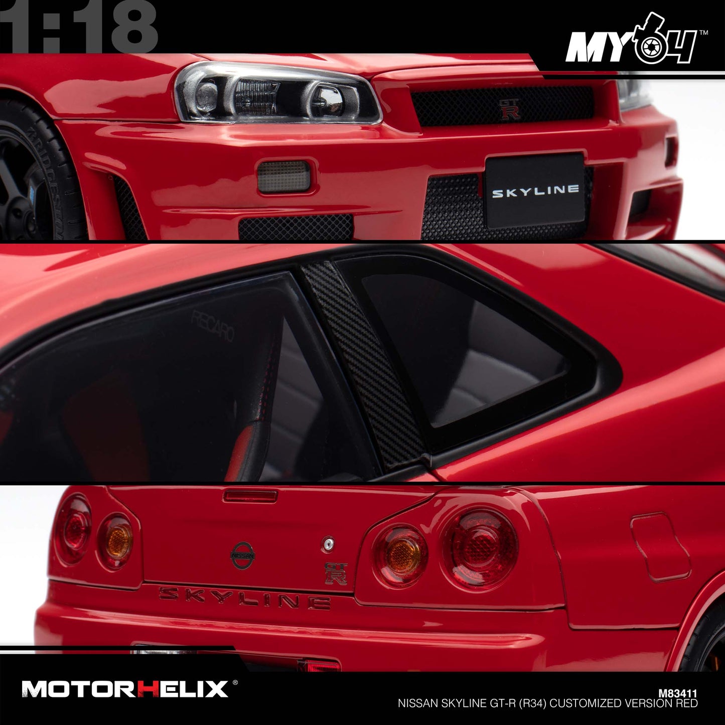 [Motorhelix] Nissan Skyline GT-R (R34) Customized Version - Red