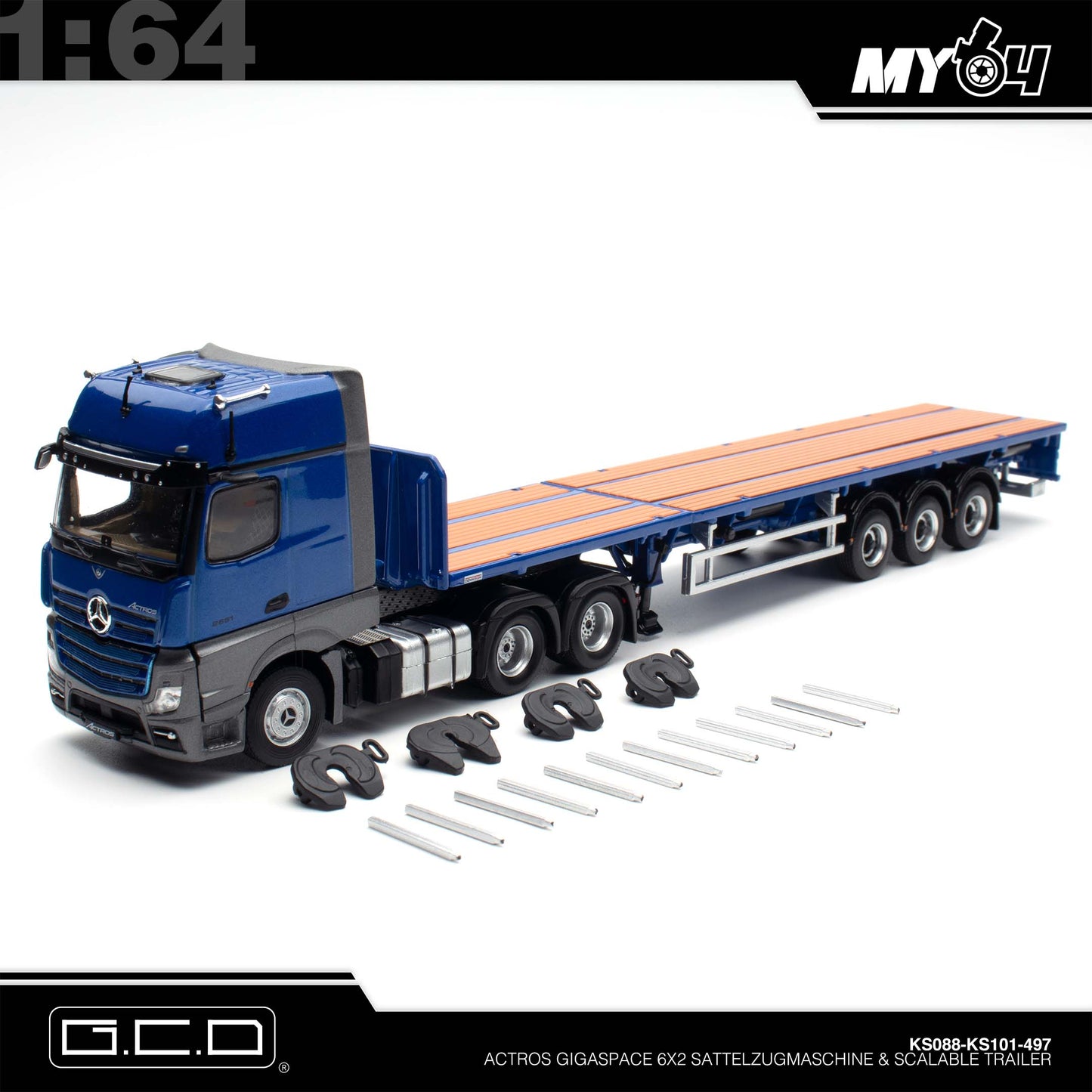 [GCD] Mercedes-Benz Actros 6x2 & Scalable Trailer - Blue (LHD) (497)