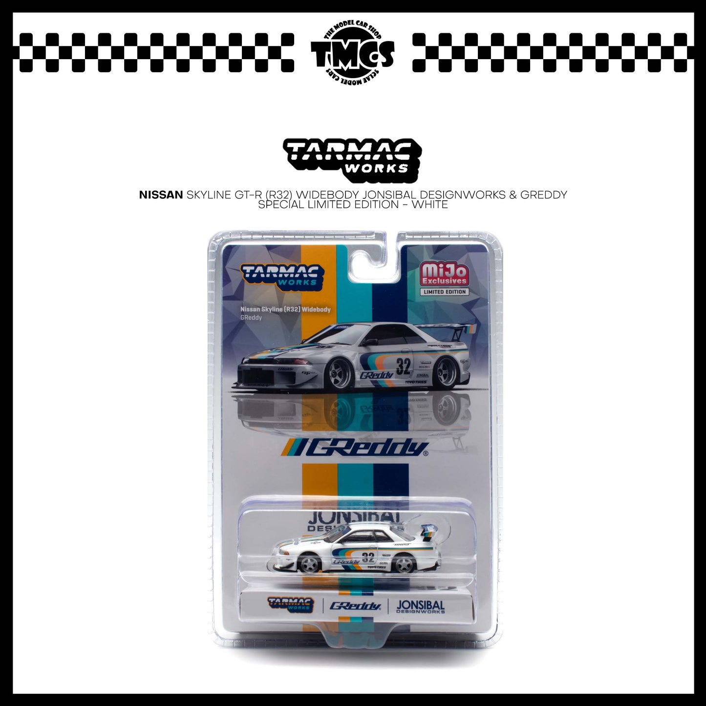 [Tarmac Works] 1:64 Nissan Skyline GT-R (R32) Widebody Jonsibal Designworks & Greddy Special Limited Edition - White