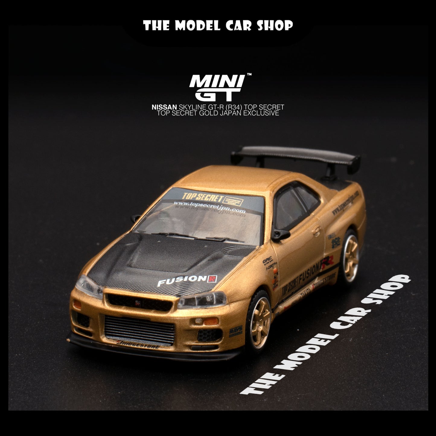 [MINI GT]  Nissan Skyline GT-R (R34)  Top Secret Gold JAPAN EXCLUSIVE