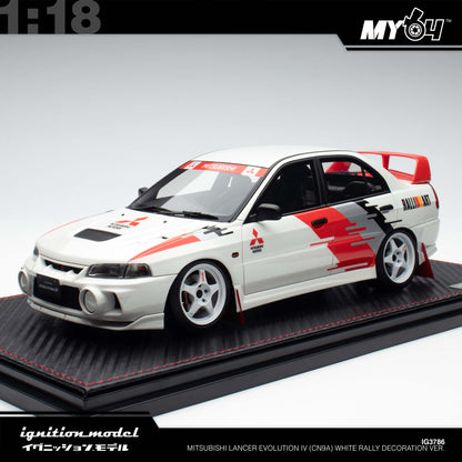 [Ignition Model] 1:18 Mitsubishi Lancer Evolution IV (CN9A) - White Rally Decoration Ver.