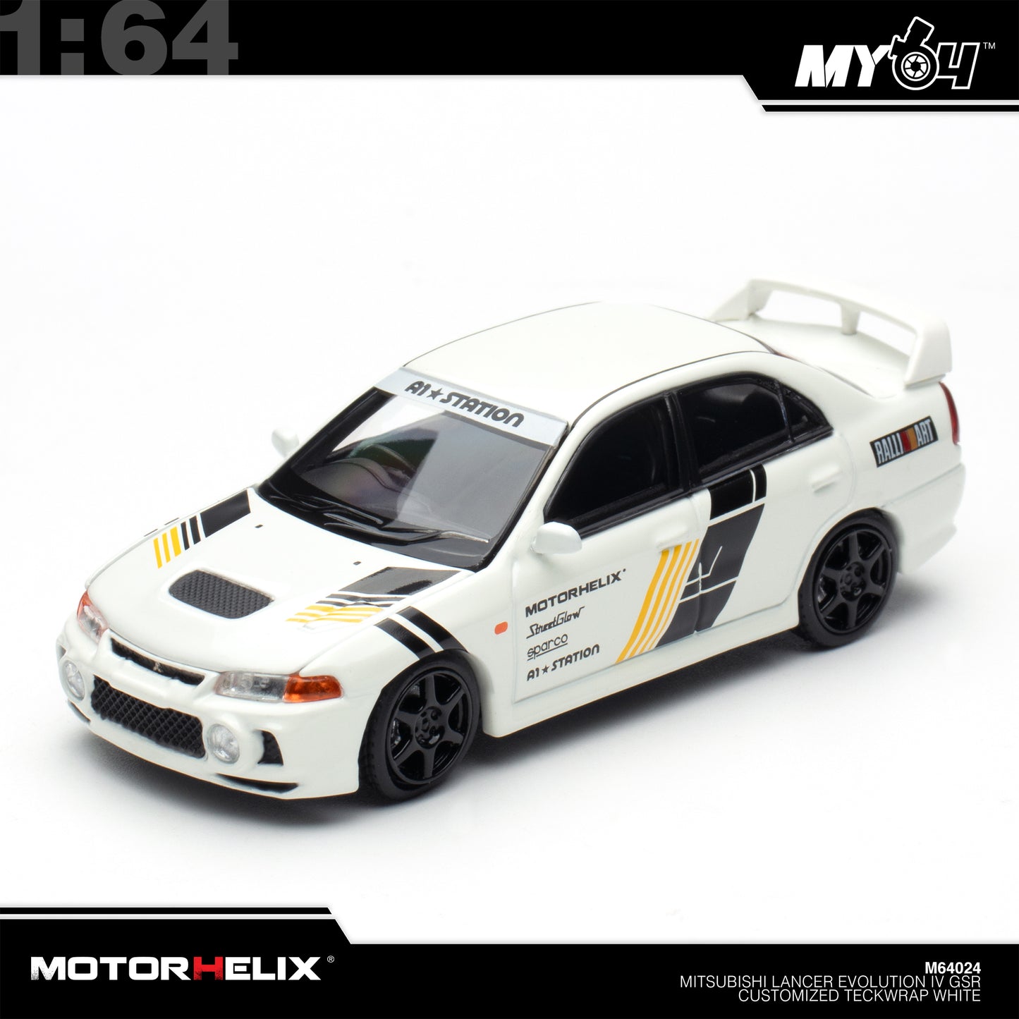 [Motorhelix] 1:64 Mitsubishi Lancer GSR Evolution IV Customized Teckwrap - White