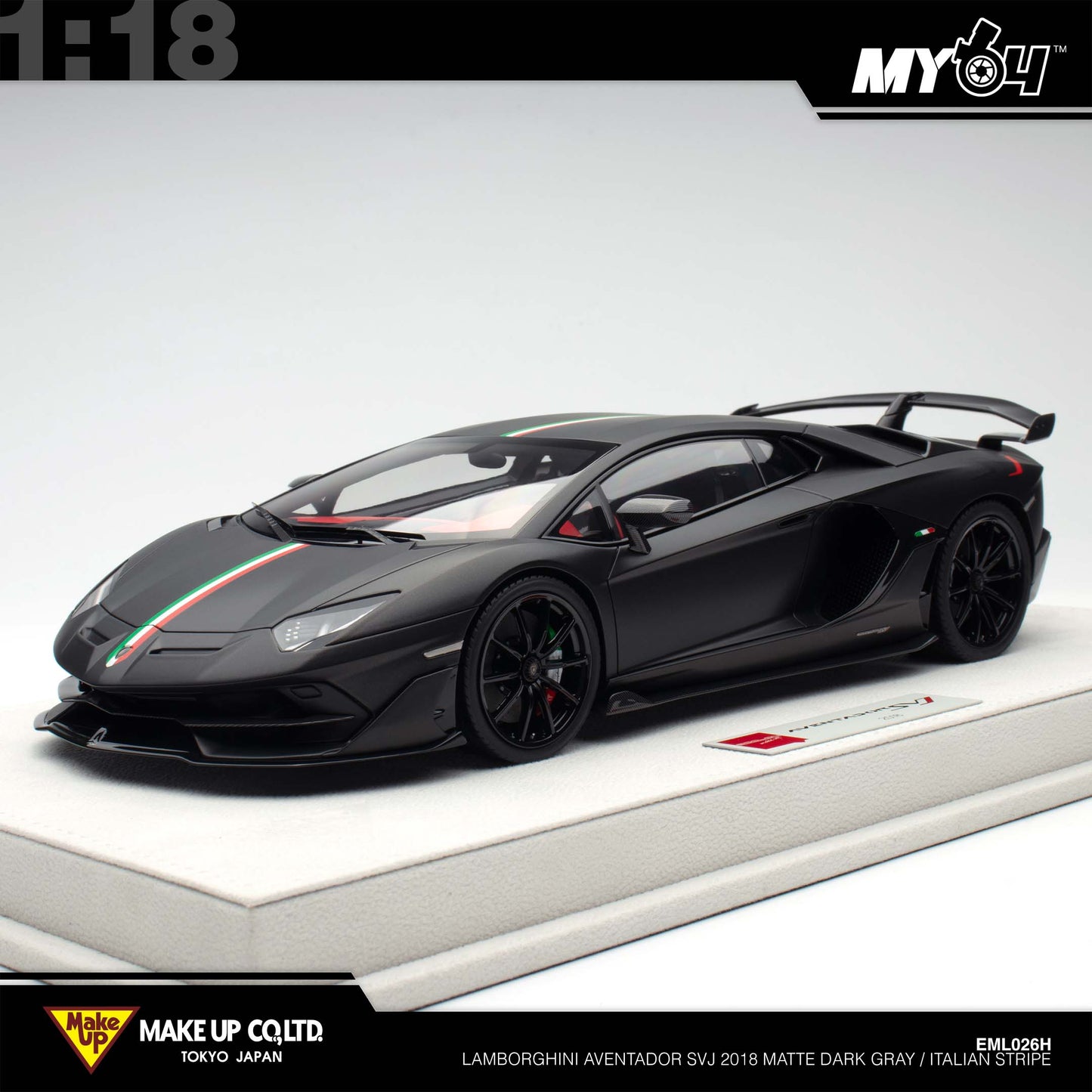 [Make Up] 1:18 Edilion Lamborghini Aventador SVJ 2018 (Nireo Wheel) - Matte Dark Gray / Italian Stripe (Carbon Package)