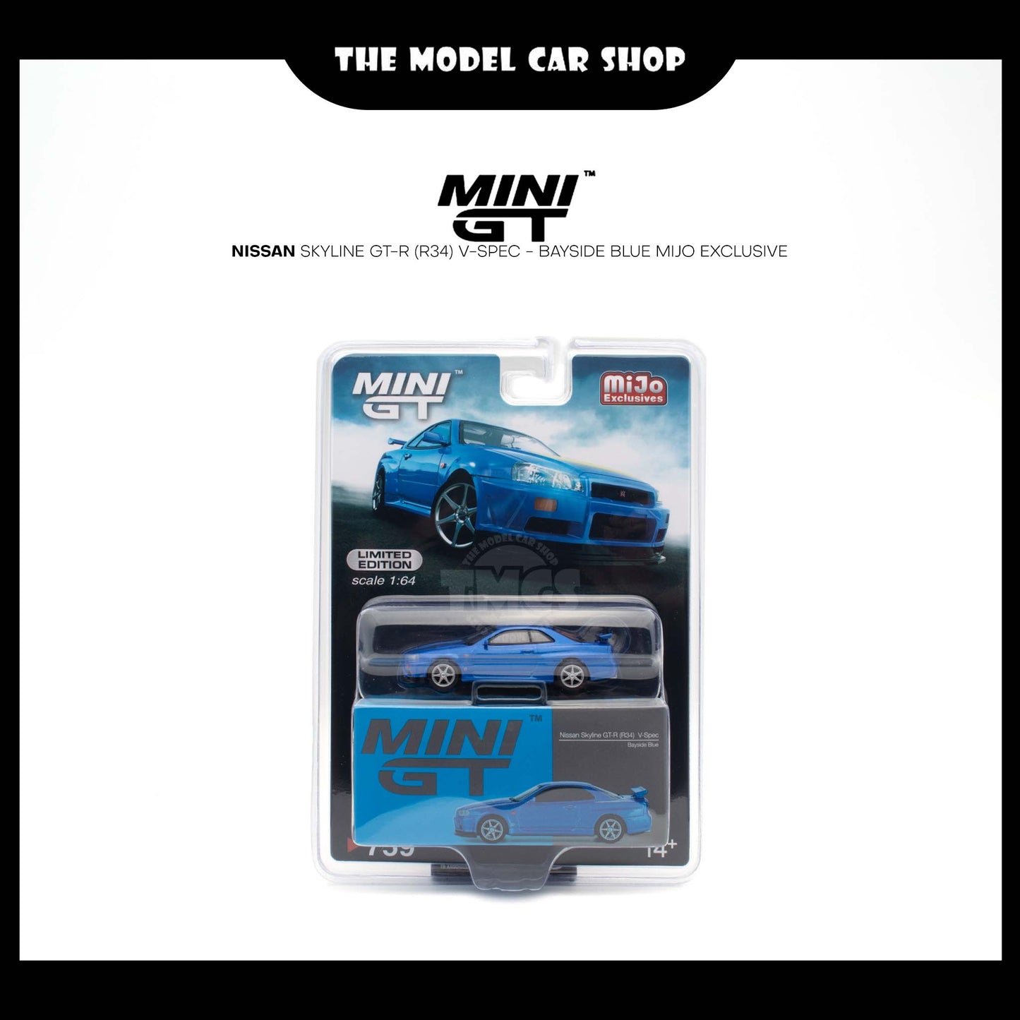 [MINI GT] Nissan Skyline GT-R (R34) V-Spec - Bayside Blue Mijo Exclusive