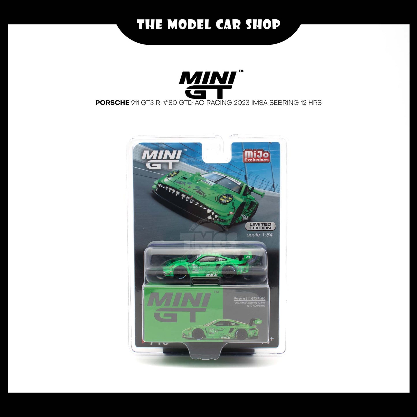 [MINI GT] Porsche 911 GT3 R #80 GTD AO Racing 2023 IMSA Sebring 12 Hrs Blister Packaging