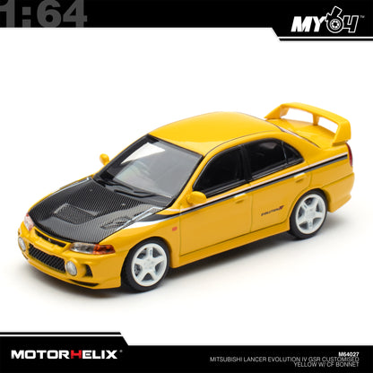 [Motorhelix] 1:64 Mitsubishi Lancer GSR Evolution IV - Customized Yellow with Carbon Bonnet