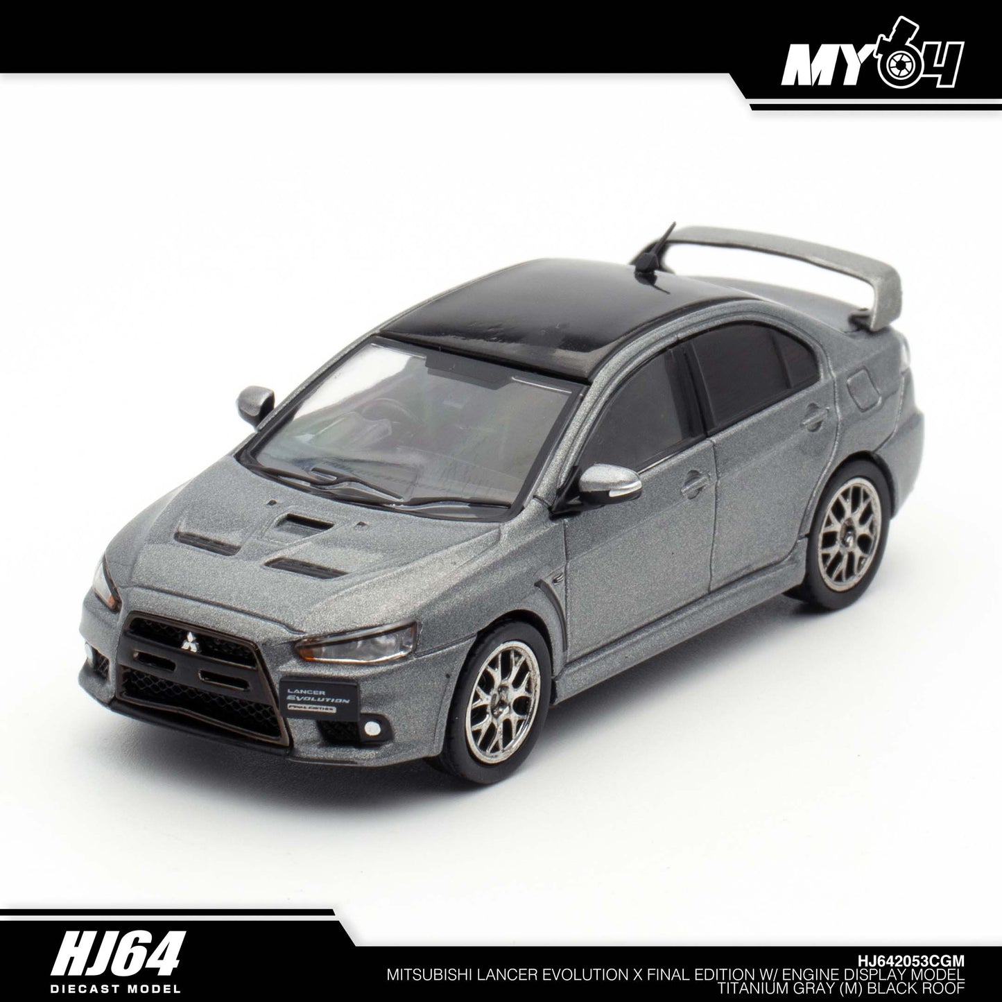 [Hobby Japan] Mitsubishi Lancer Evolution Ⅹ FINAL EDITION With Engine Display Model Black Roof - Titanium Gray Metallic