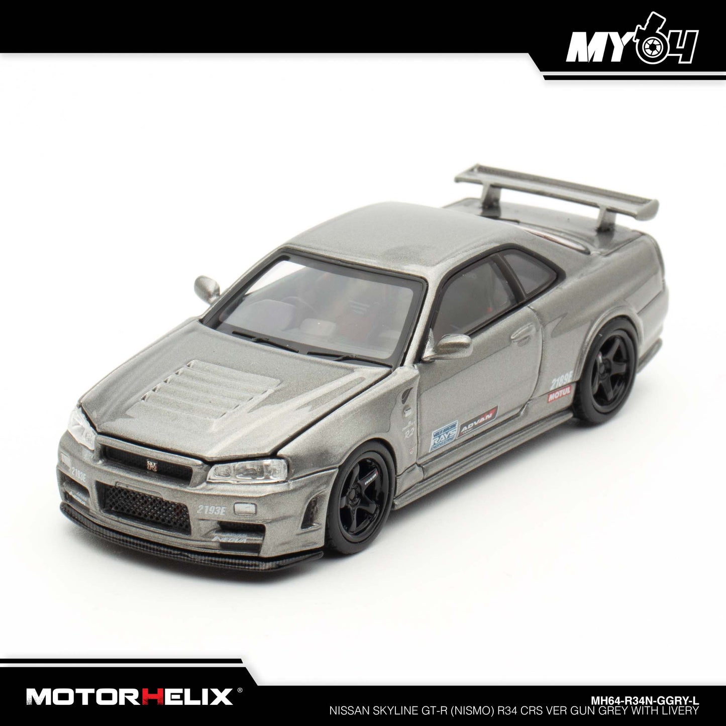 [Motorhelix] Nissan Skyline GT-R (Nismo) R34 CRS VER - Gun Grey with Livery