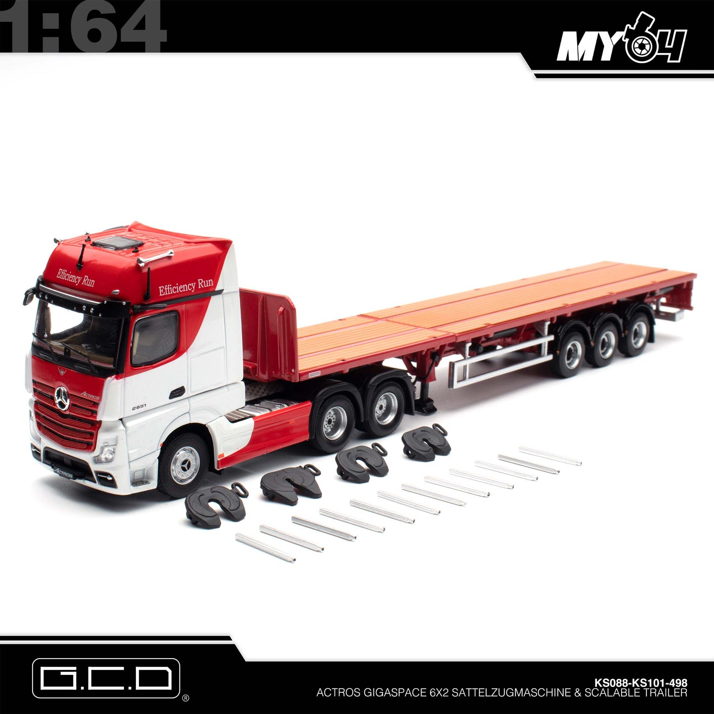 [GCD] Mercedes-Benz Actros 6x2 & Scalable Trailer - Red/White (LHD) (498)
