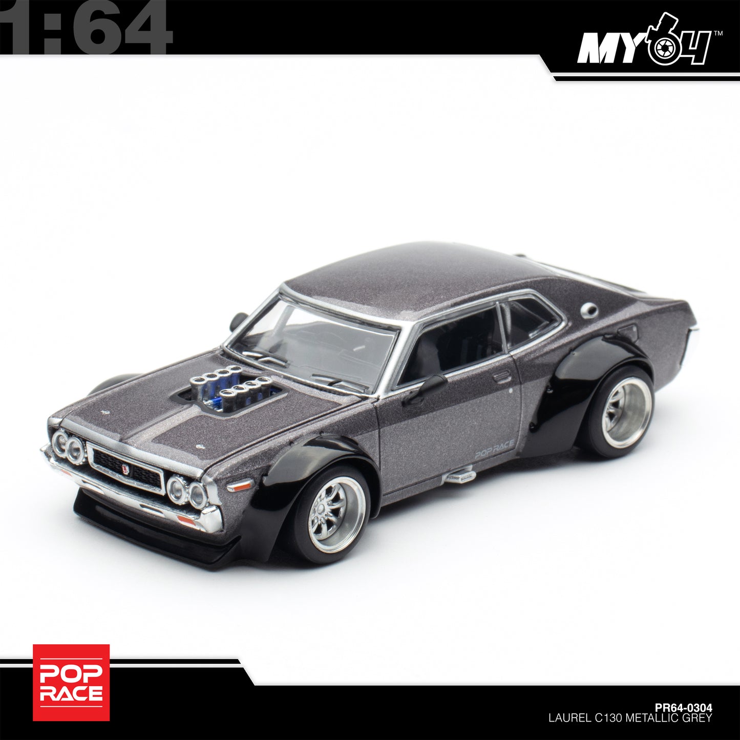 [Pop Race] 1:64 Nissan Laurel C130 - Metallic Grey (New Tooling)