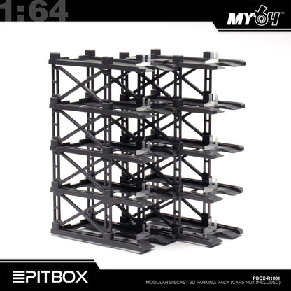 [PitBox] 1:64 Diorama 10-Bay Parking Rack (Grey) with Car Holder