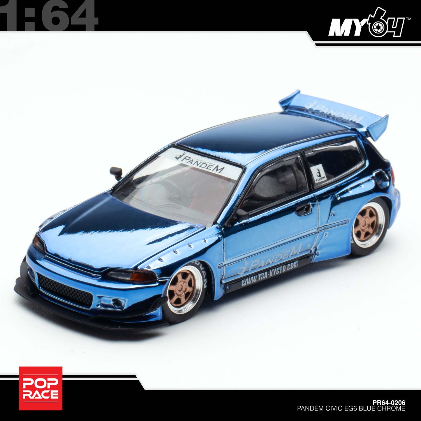 [Pop Race] 1:64 Pandem Honda Civic EG6 - Blue Chrome