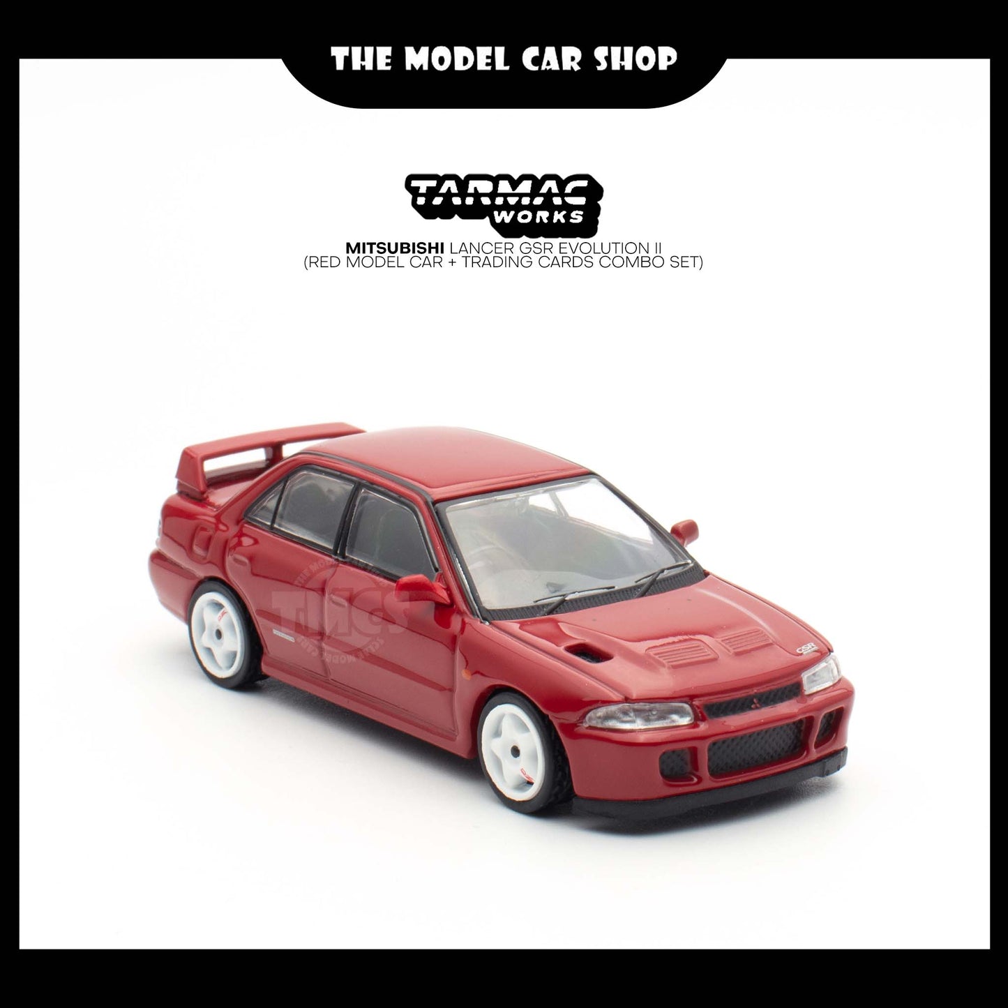 [Tarmac Works] Mitsubishi Lancer GSR Evolution II (Red Model Car + Trading Cards Combo Set)