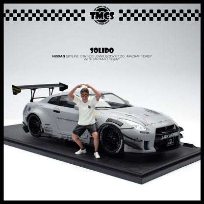 [Solido] 1:18 Nissan Skyline GTR R35 LBWK Bodykit 2.0  Aircraft Grey with Mr Kato Figure