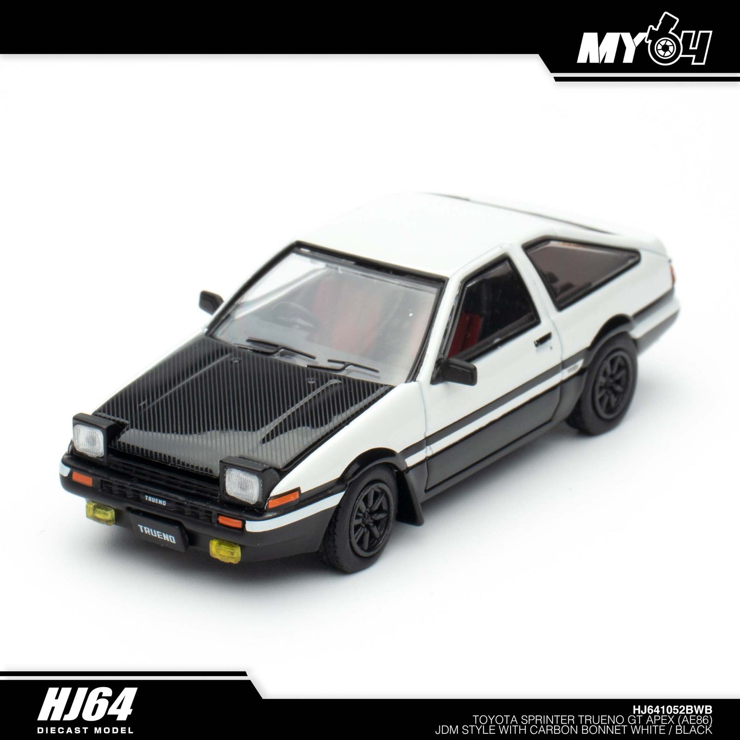 [Hobby Japan] Toyota SPRINTER TRUENO GT APEX (AE86) JDM Style with CARBON BONNET( Functional Engine Hood) - White / Black