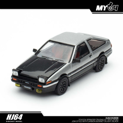 [Hobby Japan] Toyota SPRINTER TRUENO GT APEX (AE86) JDM Style with CARBON BONNET( Functional Engine Hood) - Silver / Black