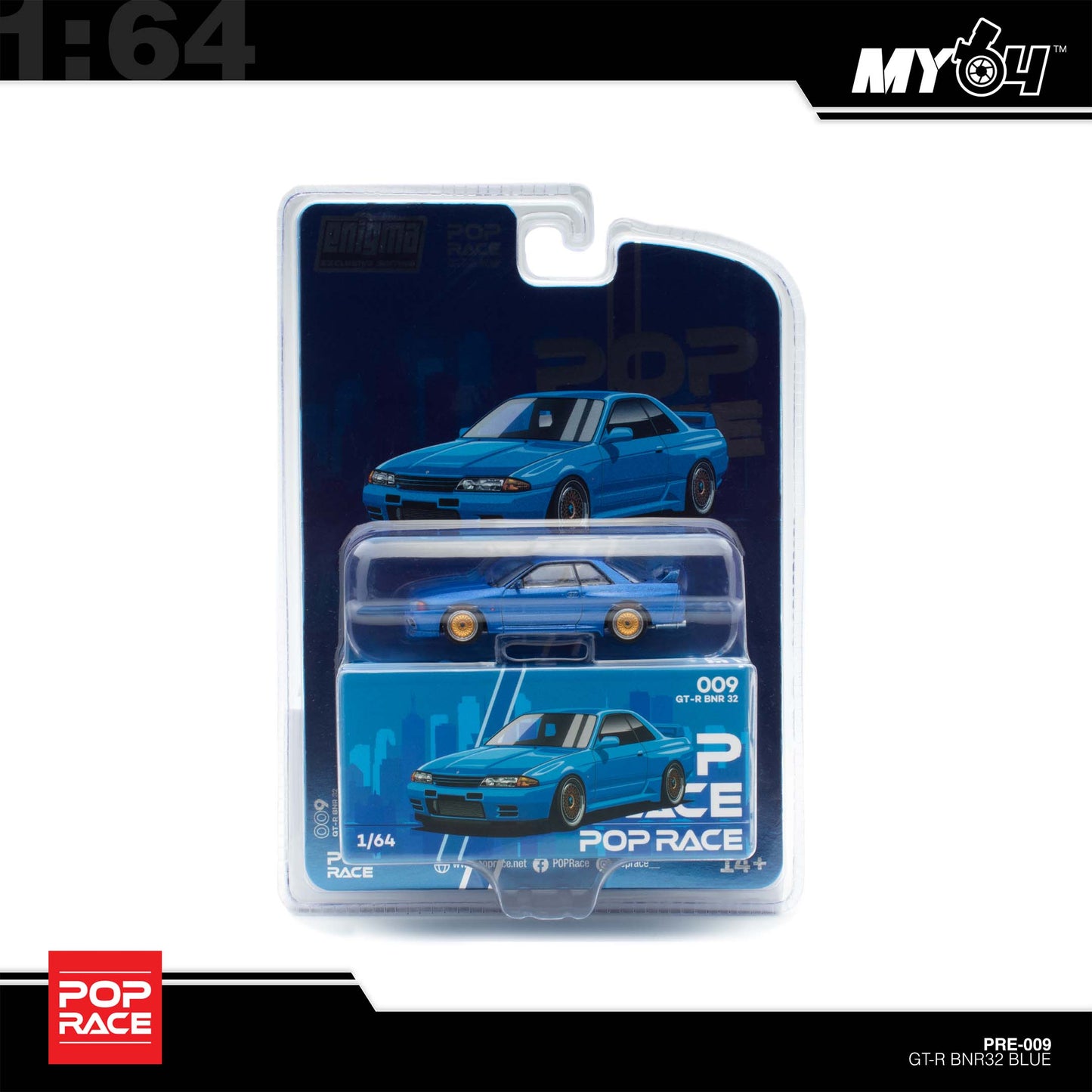 [Pop Race] 1:64 ENIGMA Nissan Skyline R32 - Bayside Blue (Blister Pack)