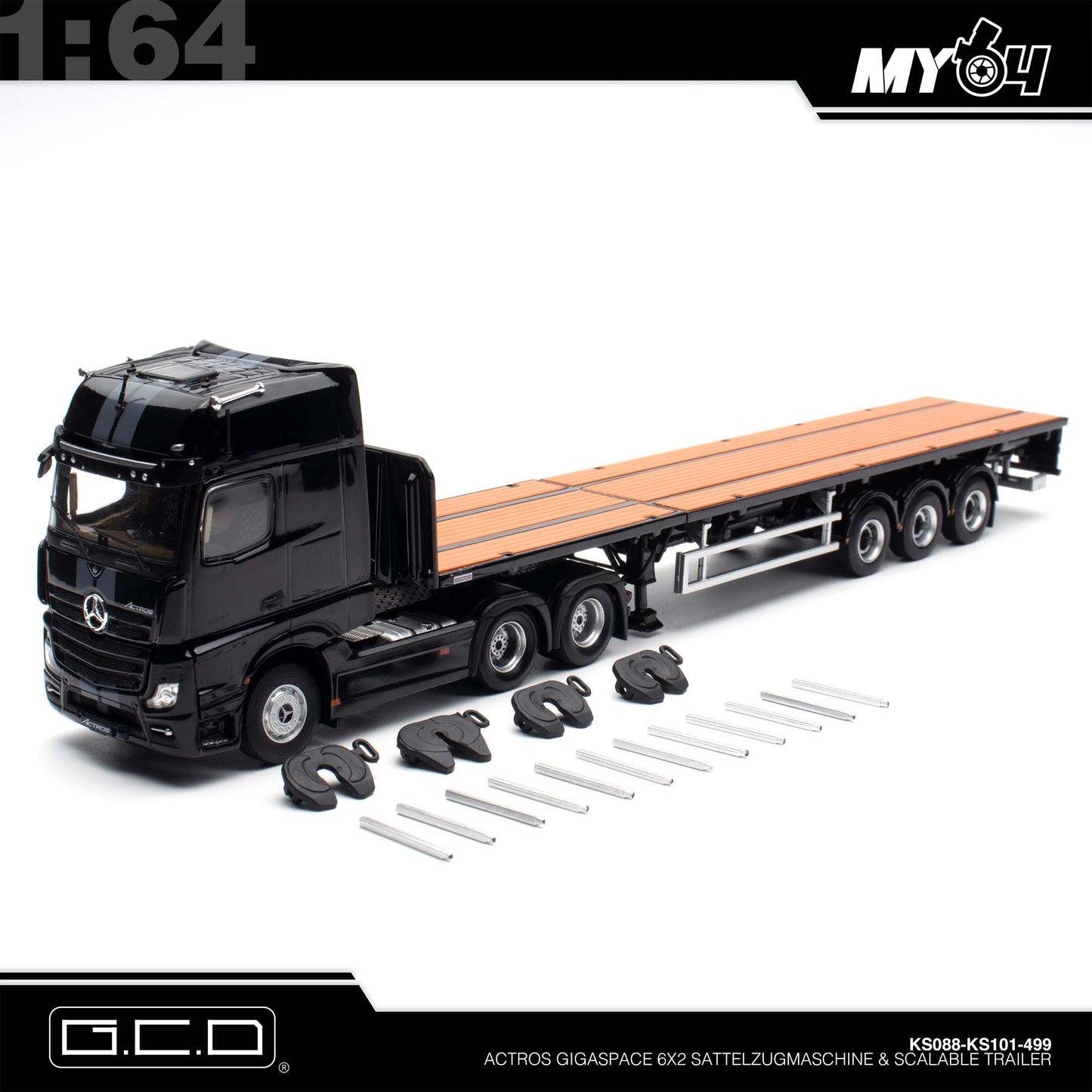 [GCD] Mercedes-Benz Actros 6x2 & Scalable Trailer - Black (LHD) (499)