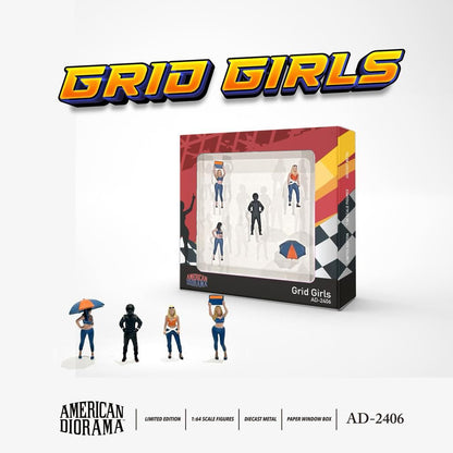 [American Diorama] Diecast Metal Figure Grid Girls/Race Crew