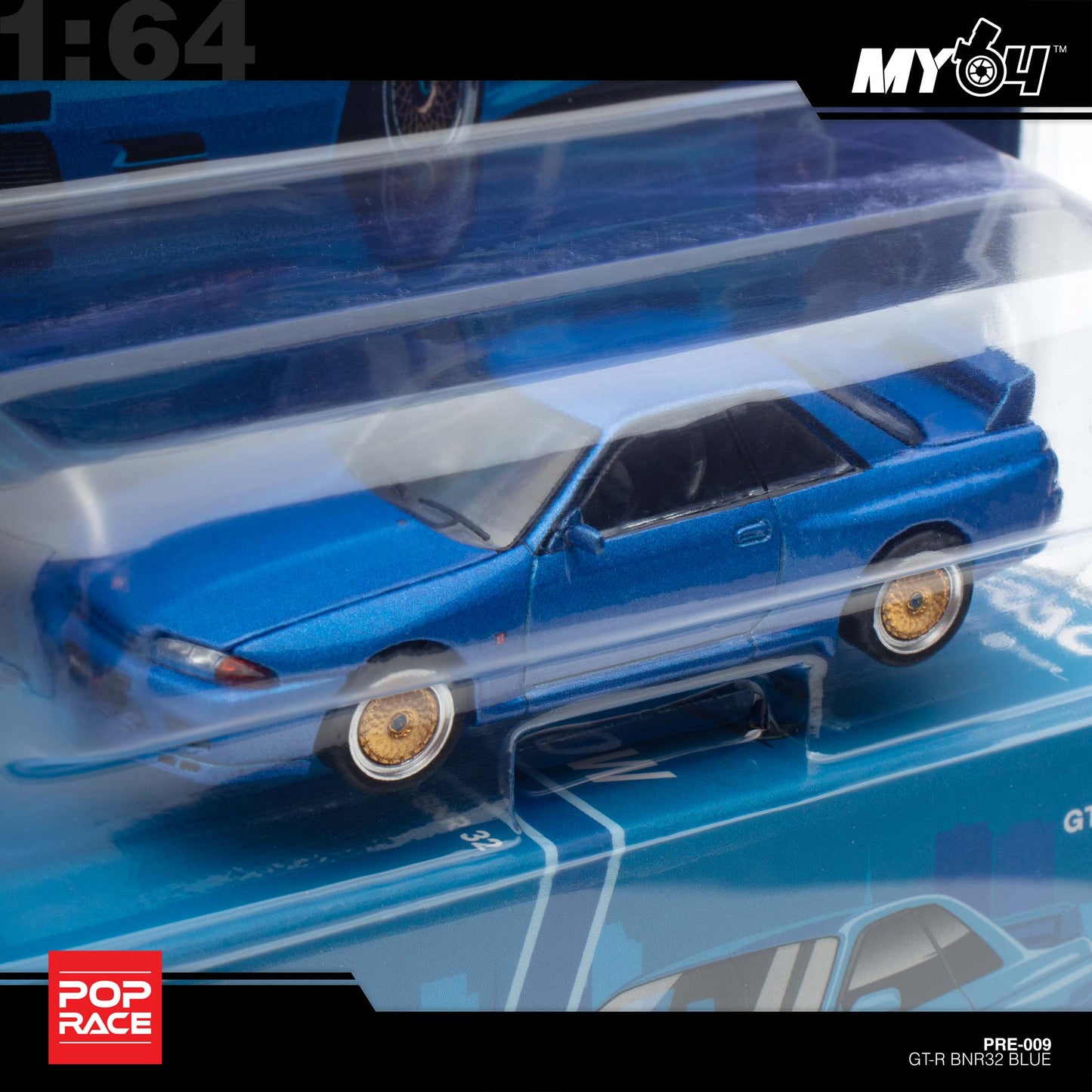 [Pop Race] 1:64 ENIGMA Nissan Skyline R32 - Bayside Blue (Blister Pack)