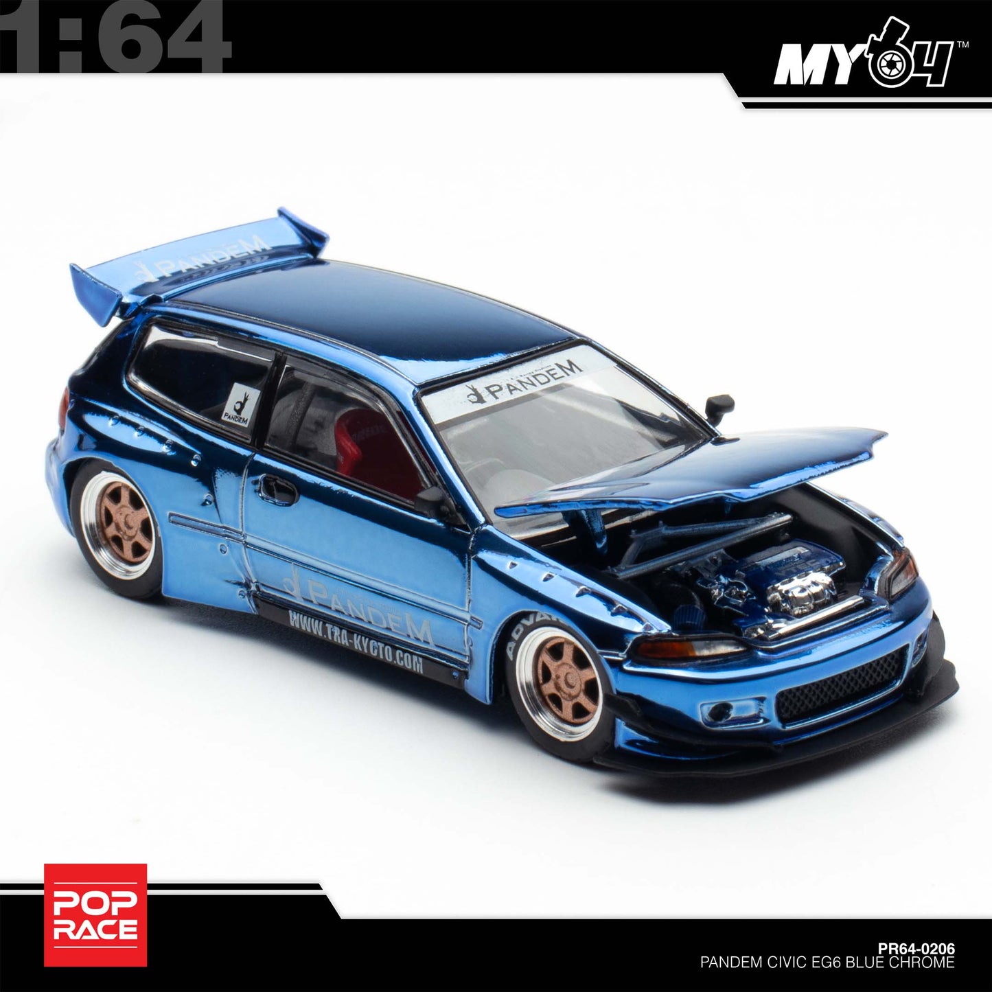 [Pop Race] 1:64 Pandem Honda Civic EG6 - Blue Chrome