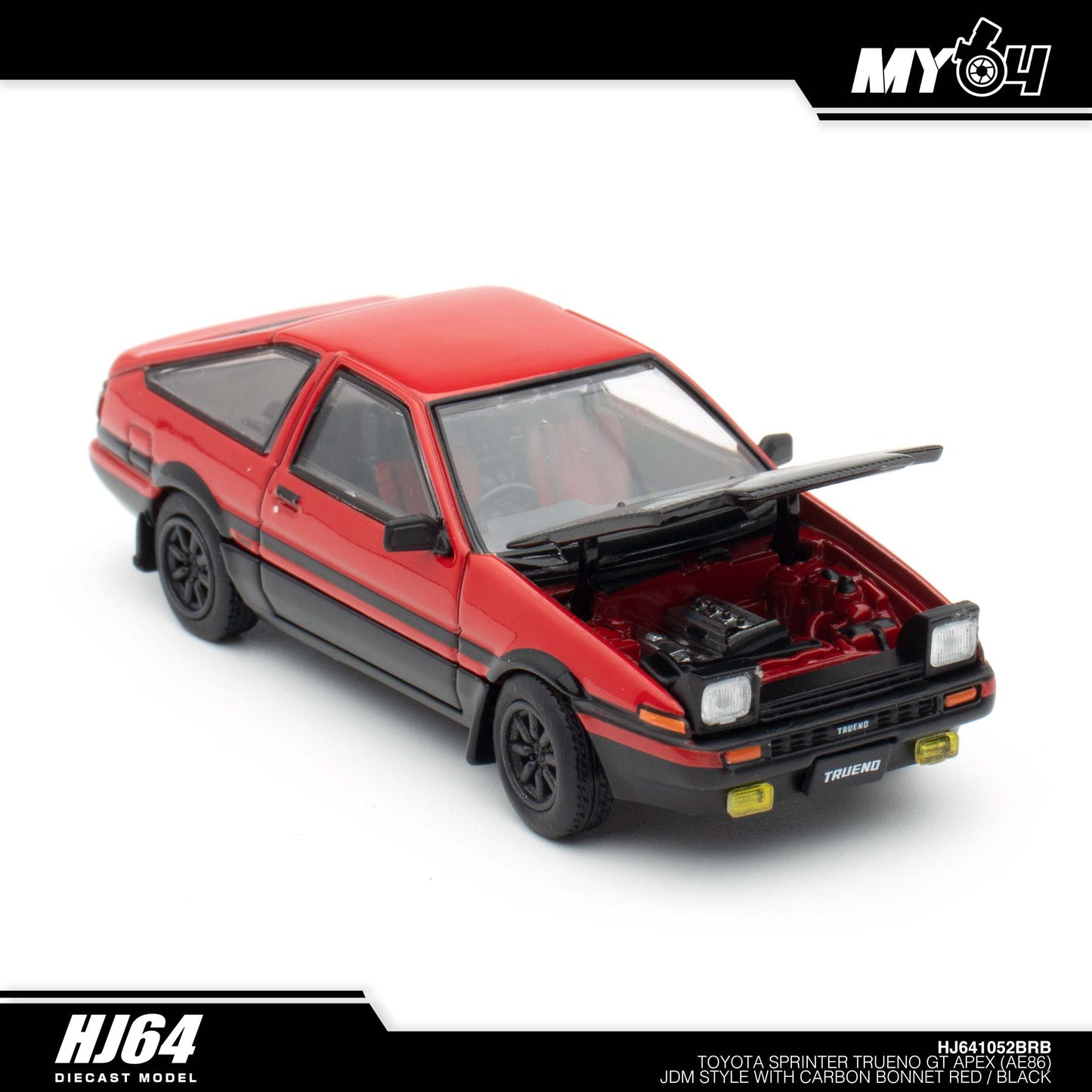 [Hobby Japan] Toyota SPRINTER TRUENO GT APEX (AE86) JDM Style with CARBON BONNET( Functional Engine Hood) - Red / Black