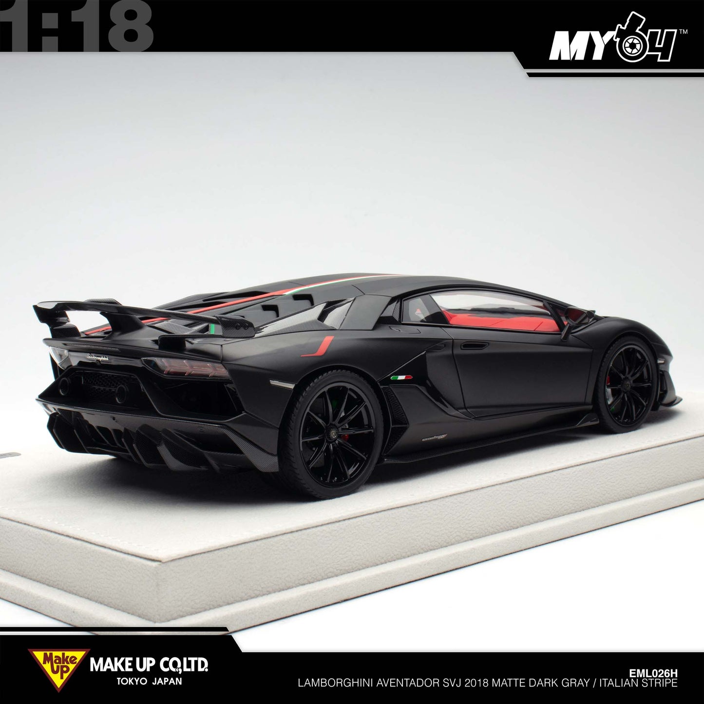 [Make Up] 1:18 Edilion Lamborghini Aventador SVJ 2018 (Nireo Wheel) - Matte Dark Gray / Italian Stripe (Carbon Package)