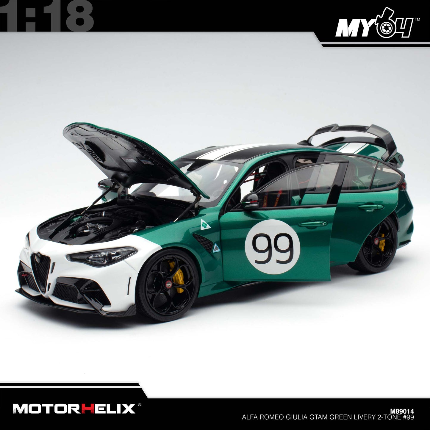 [Motorhelix] 1:18 Alfa Romeo Giulia GTAm - Green Livery 2-Tone #99