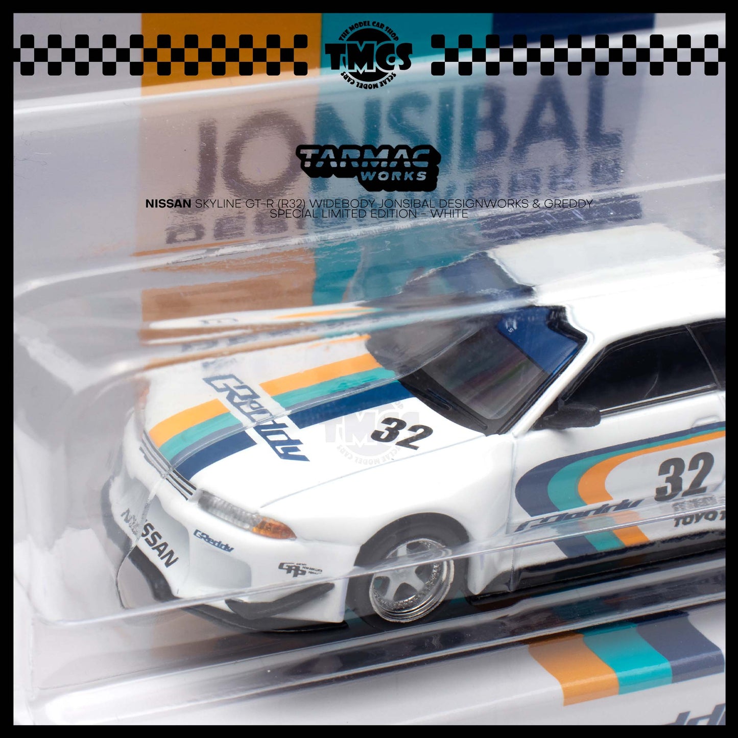 [Tarmac Works] 1:64 Nissan Skyline GT-R (R32) Widebody Jonsibal Designworks & Greddy Special Limited Edition - White