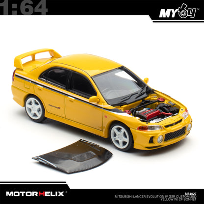 [Motorhelix] 1:64 Mitsubishi Lancer GSR Evolution IV - Customized Yellow with Carbon Bonnet