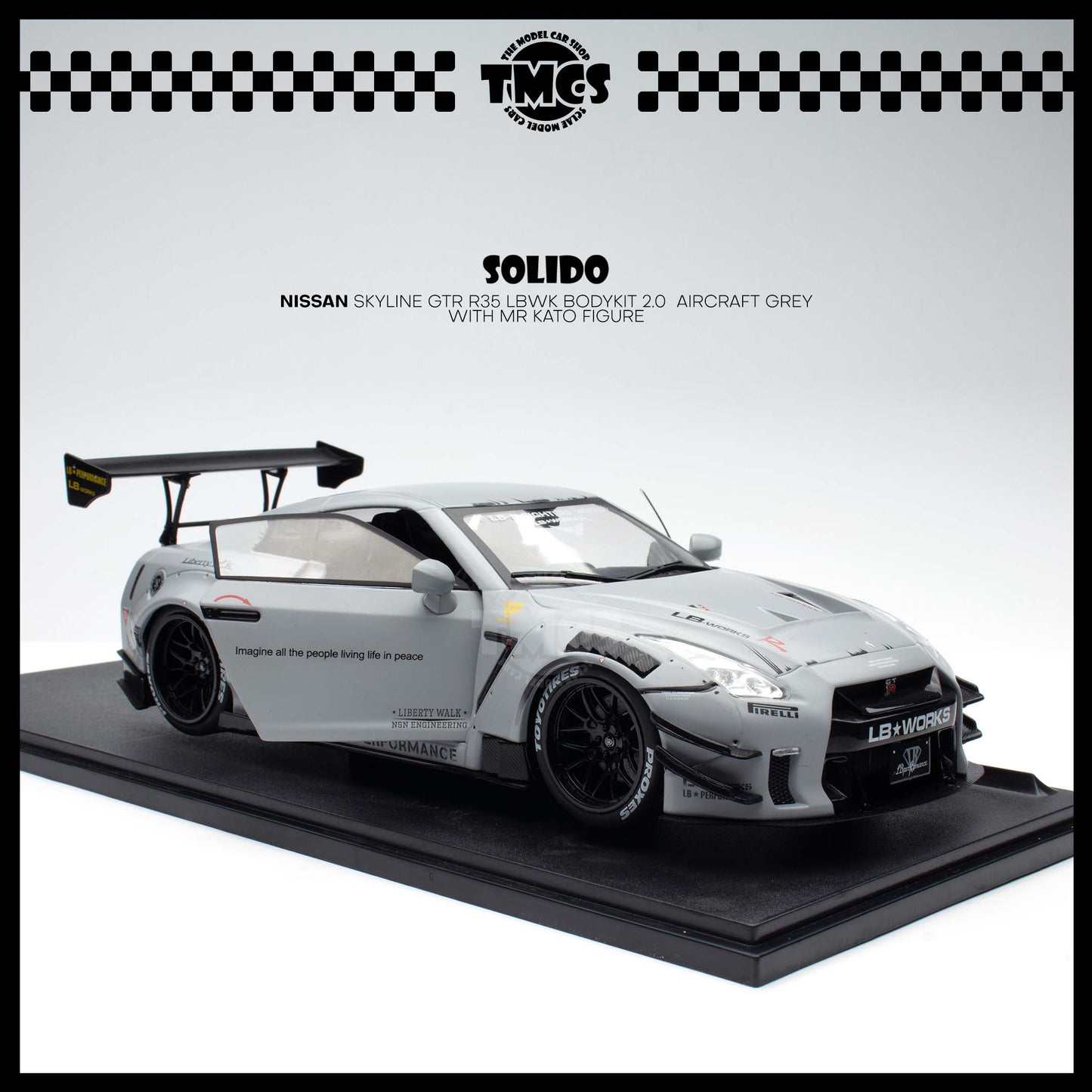 [Solido] 1:18 Nissan Skyline GTR R35 LBWK Bodykit 2.0  Aircraft Grey with Mr Kato Figure